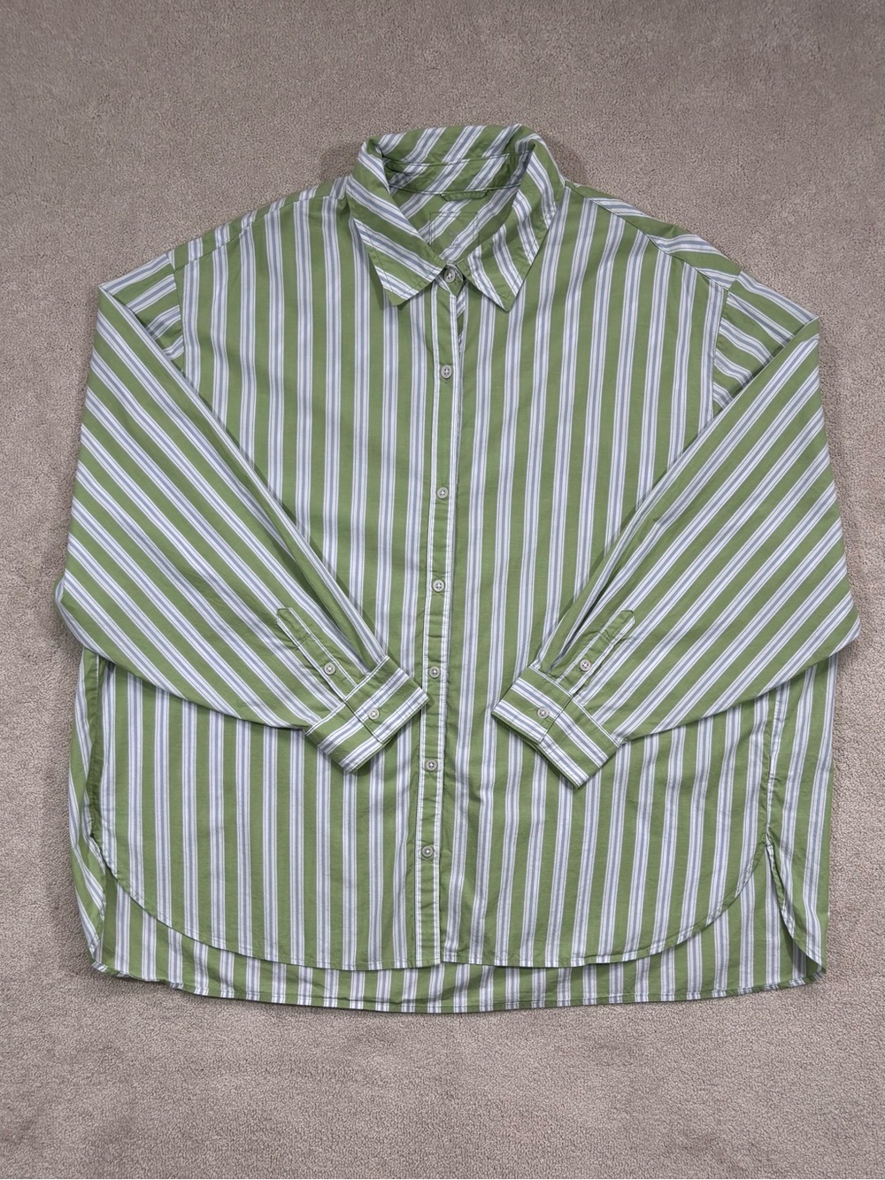 Aerie Oversized Vertical Striped Button Down Shirt XL Spring Beachy Coastal